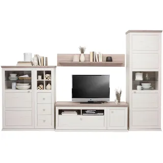 Hom`in Wohnwand , Grau, Weiß , Metall , 4-teilig , 9 Fächer , 4 Schubladen , 330x209.2x50.1 cm , Beimöbel erhältlich , Wohnzimmer, Wohnwände, Komplette Wohnwände