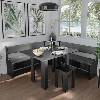 Vicco Eckbankgruppe Roman Schwarz 180 x 180 cm mit Tisch, Model 40265 - Schwarz