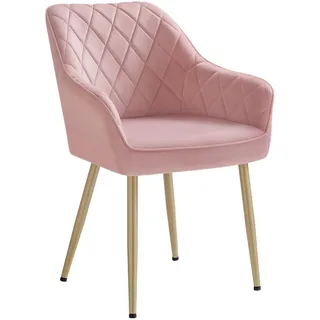 SONGMICS Esszimmerstuhl, Samt, Polsterstuhl mit Armlehnen, Metallbeine | Küchenstuhl, Loungesessel, bis 120 kg belastbar, für Küche, Gelee-Rosa-Blasses Gold, TYRA Kollektion LDC088R01