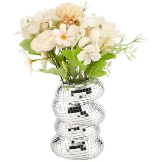 HOBBIESAY 3.93zoll Handgefertigte Mosaik Vase Dekorativer Blumennpflanzer Spiralförmige Disco Kugel Vase Einzigartige Kacheln Blumennflasche für Heimdekoration und Tischmitte bei Hochzeiten