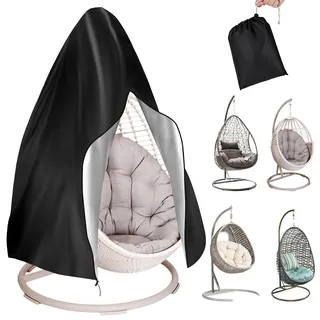 Cozary Hängesessel Abdeckung, Abdeckung Hängesessel mit Reißverschluss und Kordelzug, Winddicht, Anti-UV, Stuhlabdeckung Outdoor Wetterfest für Hängestühle und Schwebesessel,190 * 115cm, Schwarz