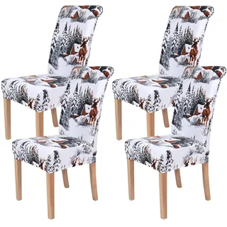 Homaxy Universal Stretch Stuhlhussen 2er 4er 6er Set Stuhlbezug für Stuhl Esszimmer (4er Set, Weihnachten B)