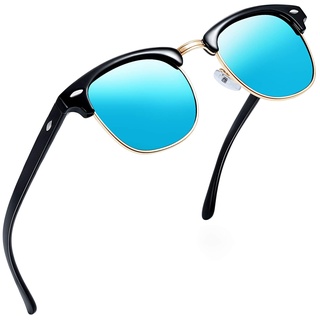 Joopin Halbrahmen Sonnenbrille Herren Blau Verspiegelt und Polarisierte Sonnenbrille Damen Vintage UV400 Sunglasses für Fahren und Tourismus (Blau)