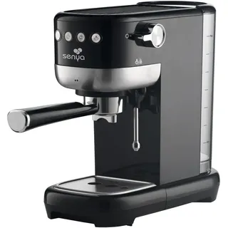 SENYA Tasty Coffee Espressomaschine schwarz 20 bar – manuelle Espressokocher 1350 W mit Milchaufschäumer, Thermoblock-Technologie, 1 oder 2 Tassen, Cappuccino & Latte – 1,1 l Tank