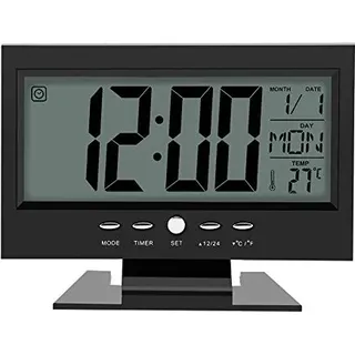 LCD Display Digital Sound Sensor Table Schreibtisch Wecker Smart Night Light Snooze Date/Datum/Temperatur (schwarz) - Schwarz