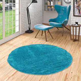 Pergamon Hochflor Langflor Teppich Aloha Rund , Türkis , Textil , Rund , 80x80 cm , Teppiche und Böden, Teppiche, Hochflorteppiche & Shaggys