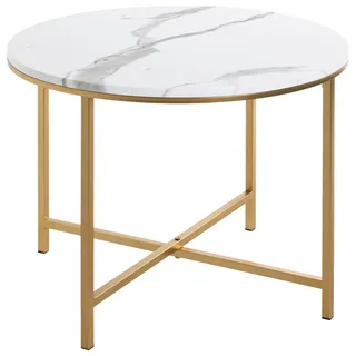Haku-Möbel Beistelltisch Weiß, Gold Marmoroptik rund X-Form 60x45x60 cm