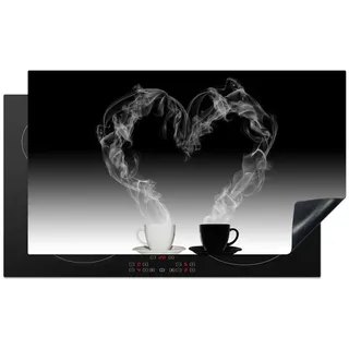 MuchoWow Herdabdeckplatte Kaffee - Herz - Schwarz und weiß - Tassen 90x52 cm , Weiß , Kunststoff , Rechteckig , 90x52x0.2 cm , Made in Europe , Küchen, Küchenelektrogeräte, Herde, Herdabdeckplatten