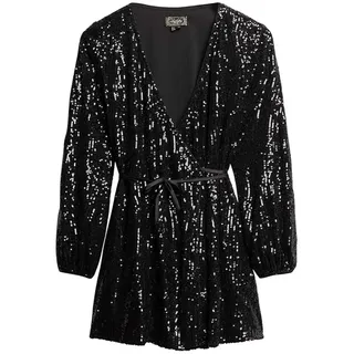 Superdry Sequin Wrap Langärmliges Kurzes Kleid - Black Angle Sequins - M