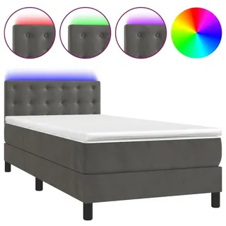 vidaXL Boxspringbett mit Matratze & LED Dunkelgrau 90x200 cm Samt - Grau
