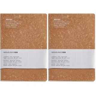 Miquelrius Flexibles A5-Notizbuch (200 x 140 mm), glatte Innenseite, 48 weiße Blätter, Recyclingpapier 80 g/m2, Einband aus recyceltem Leder, Kork (Packung mit 2)