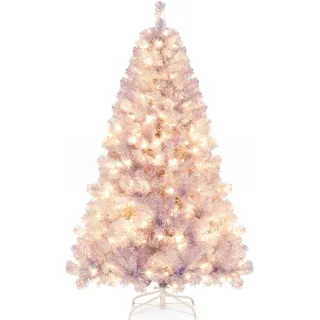 COSTWAY 180cm Künstlicher Weihnachtsbaum mit warmweißen LEDs, 8 Modi & Metallständer, Tannenbaum, Christbaum, Kunstbaum Weihnachten Violett - Violett