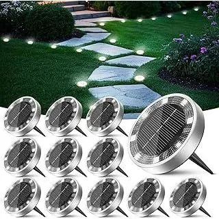 Peasur 12 Stück Solar Bodenleuchten Aussen, 8 LED Solarlampen für Außen Garten Wetterfest, Solarleuchten Gartenbeleuchtung für Boden Weg Rasen Gehweg Kaltweiss - Weiß