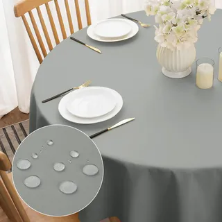 Softalker Tischdecke Outdoor rund 140 Grau abwaschbar wasserabweisend runde Tischtuch Elegante Polyester Tischwäsche Tablecloth für Sommer Ostern, Party, Cafe, Restaurant, Esszimmer, Garten, Draußen