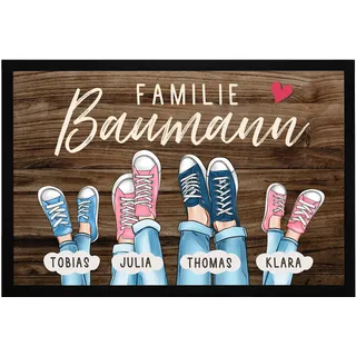 SpecialMe® Fußmatte Personalisiert Familie bis zu 4 Kinder Aufdruck Turnschuhe Farben anpassbar rutschfest & waschbar Schwarz 60x40cm