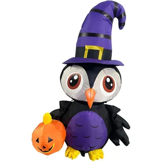 Riethmüller Inflatable Eule mit Kürbis 80x50x122 cm - Halloween Deko Outdoor & Indoor - Figur mit Gebläse, Lichteffekte - inkl. Heringe & Seile - Party Dekoration für den Garten