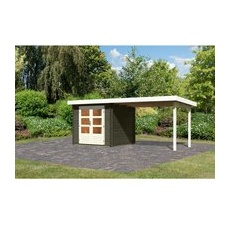 Karibu Gartenhaus Ängelholm 2 Terragrau 519 cm x 237 cm mit Anbaudach