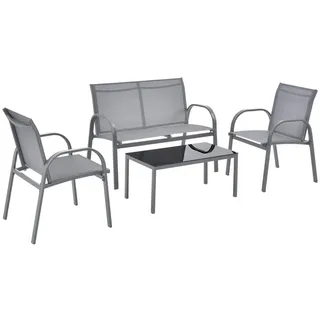 [en.casa] Gartenlounge, Gagra Stühle mit Sitzbank und Tisch Hellgrau