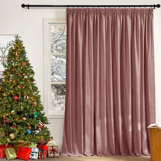 PONY DANCE Samtvorhang Kräuselband Extra Breite Vorhänge Wohnzimmer 1er Set Samt Gardinen Altrosa (Gewicht: 300g/m2) Thermovorhang Kälteschutz Schiene Velvet Blackout Curtains, H 240 x B 300 cm