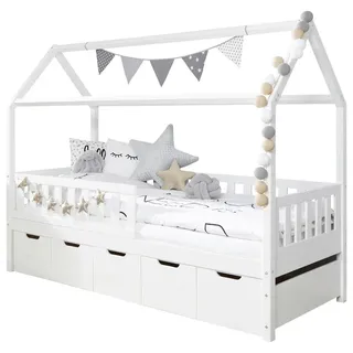 MID.YOU Hausbett Ticaa 90 x 200 cm Kiefer massiv weiß