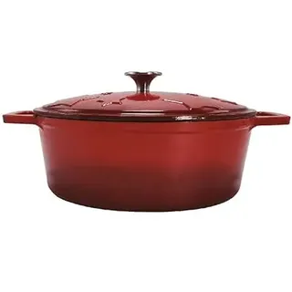 Grillfürst Dutch Oven Sternentöpfchen 3,5 Liter - roter Gusseisen Bräter mit Henkeln und pflegeleichter Emaillierung, ovaler Schmortopf für Grill und Herd