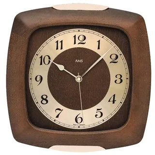 AMS 5804/1 Wanduhr Funk Funkwanduhr analog golden Holz nussbaum farben