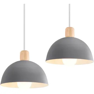 iDEGU 2 Stück Ø20cm Hängelampen Retro E27 LED Hängeleuchte Moderne Skandinavisch Deckenleuchte aus Metall Holz Pendelleuchte für Schlafzimmer Esszimmer Küche Restaurant (Grau, 2 Lampen)