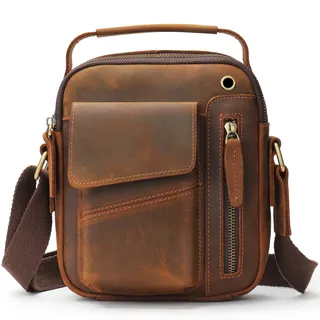 BAIGIO Umhängetasche Herren Leder Schultertasche Vintage Crossbody Bag Messenger Herrentasche zum Umhängen Ledertasche Männer Tasche mit Verstellbarem Gurt für Business Arbeit Reise, Kaffeebraun