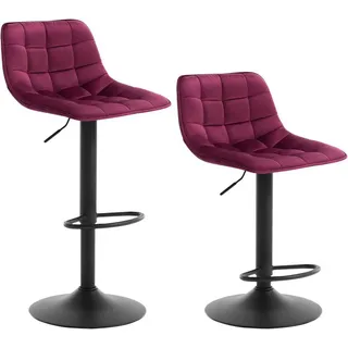 WOLTU 2er-Set Barhocker Barstuhl Tresenhocker Bistrohocker mit Rückenlehne, aus Samt und Metall, höhenverstellbar drehbar Bordeaux - bordeaux