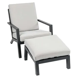 Loungesessel mit Hocker | Bezano | Aluminium | Creme - Creme, Schwarz