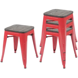 MCW Hocker Holz-Sitzfläche Rot 4er-Set , Holz , 39x45x39 cm , Wohnzimmer, Sessel, Hocker & Hockerbänke, Sitzhocker