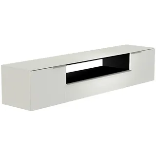 Moderano Lowboard , Weiß, Alufarben , Metall , 2 Fächer , 1 Schublade(n) Schubladen , 210x41x45 cm , Beimöbel erhältlich, hängend, Abdeckplatte aus Glas , Wohnzimmer, TV Möbel, Lowboards, Lowboards hängend