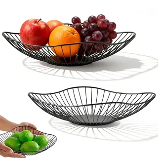 LZYDKH 2 Stück Metall Obstschale, Obstschale Schwarz Rund Obstschalen Modern Fruit Basket Bowl Obstaufbewahrungskorb für Obst Gemüse Snack Lagerung