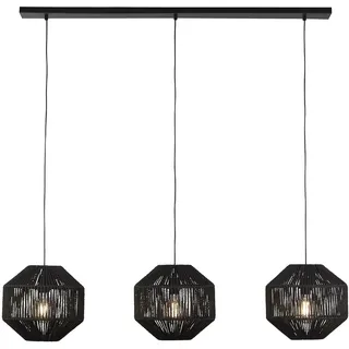 Zeitgenössische Wicker Kronleuchter Stahl Schwarz Stoff 3 Lichter E27 - Schwarz