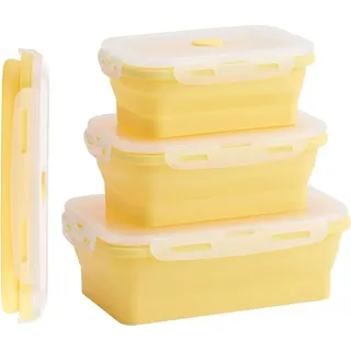 1200 ml Frischhaltebox, Faltbare Silikon Vorratsdose Brotdose aus Silikon Brotbox, Frischhaltedose Silikon Gelb - Gelb