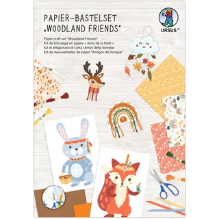 Ursus 8080002F - Papier-Bastelset Woodland Friends, Set aus Fotokarton, Flechtblättern, Stanzteilen, Flechtstreifen und Stickgarn, inkl. Schritt für Schritt Anleitung