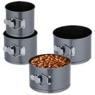 Relaxdays 4-tlg.SPRINGFORM-SET , Anthrazit , Metall , Rund , 18x11x18 cm , antihaftbeschichtet , Backen & Backzubehör, Backformen, Springformen