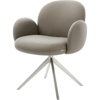 DeLife Drehstuhl Nube-Flex mit Armlehnen Echt-Leder Schlamm Kreuzgestell breit Edelstahl 360° drehbar Wippfunktion Taschenfederkern, Esszimmerstühle