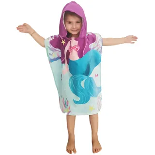 Theonoi Kinder Poncho Badeponcho Kapuzenhandtuch/Bademantel Handtuch Duschtuch Strandtuch Badetuch- mit Kapuze für Jungen & Mädchen 100% Baumwolle (Meerjungfrau)