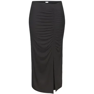 LASCANA LASCANA, Jerseyrock mit seitlicher Raffung und Schlitz, Midirock, schwarz,