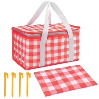 Huakaile Isolierte Picknickkörbe, 35 x 20 x 20 cm, mit Picknickdecke, 180 x 180 cm, tragbare, wasserdichte, isolierte Taschen, Kühltaschen, Strandtaschen für heiße oder kalte Outdoor-Aktivitäten,