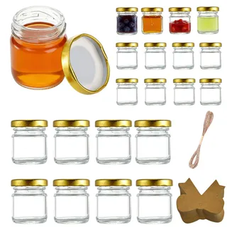 Ksnowqi 20 Stück Kleine Gläser mit Deckel 50ml, Marmeladengläser Klein mit Deckel, Einmachgläser Klein, Mini Schraubgläser Honiggläser für Gastgeschenke & Hochzeit, Honig