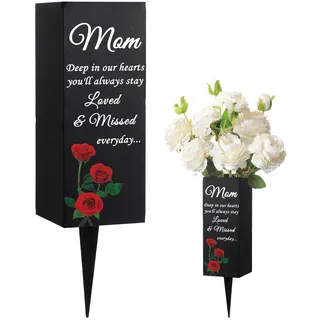 Geosar Mom Friedhofsvasen für Grab Metall Friedhof Grab Blumenvase Beerdigung Friedhof Vase Gedenkblumenhalter mit Spike Mom Floral Friedhof Dekorationen für Grab Rasen Hof Outdoor Beerdigung