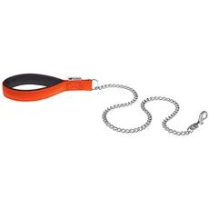 Ferplast Hundeleine DAYTONA, Kurze Hundeleine für Größe Hunde, Anti-Biss-Metallkette, bequemer Nylongriff, gepolstert und Metallkarabinerhaken. 100 cm, Orange