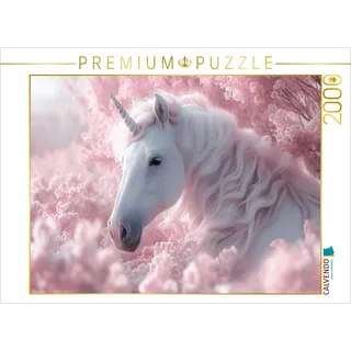 CALVENDO Puzzle Rosa Träumerei: Ein Einhorn im Blütenrausch | 2000 Teile Lege-Größe 90x67cm Foto-Puzzle für glückliche Stunden