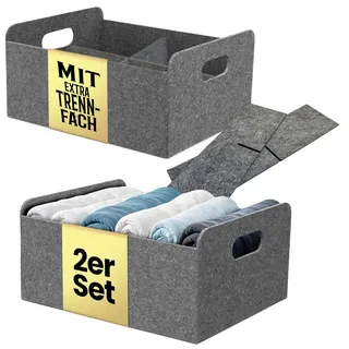 Bada Bing 2er Set stabiler Filzkorb in grau für Regal und Kleiderschrank - faltbarer Organizer mit Unterteilung - kleiner Faltkorb zur Aufbewahrung - Aufbewahrungsbox aus Filz Korb Box