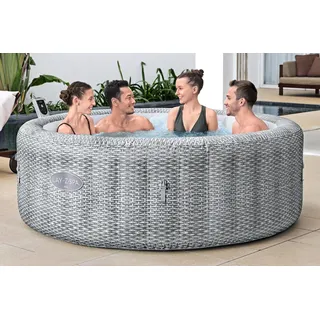 Bestway® LAY-Z-SPA® Energiespar-Whirlpool Bali AirJetTM mit App-Steuerung + integrierter UltraFitTM -Pumpeneinheit, für 6 Personen Ø 196 x 71 cm, Rattan-Optik (Lichtgrau) - Bunt