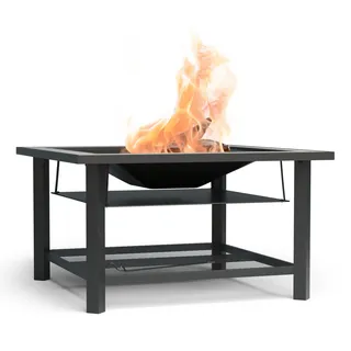 Blumfeldt Merano Avanzato Feuerschale - 3-in-1 Feuerschale Mit Grillrost & Tisch, Robuster Stahlrahmen, Terrazzo-Tischplatte, Inkl. Funkenschutz, Hitzeschild & Schürhaken, Für Garten & Terrasse