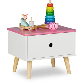 Relaxdays Nachttisch Kinder, mit Schublade, HBT 31 x 38 x 30 cm, Kinderzimmer, kleine Kommode, Holz & MDF, weiß/rosa