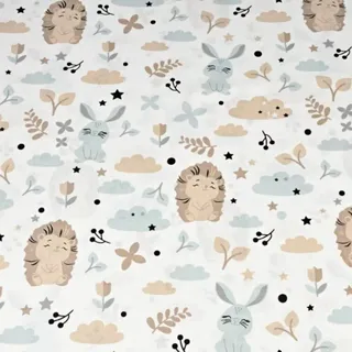 100x160cm Tiere Wald 100% Baumwolle Baumwollstoff Kinder Meterware Handwerken Nähen Stoff (Igel Hase Wolke Grau Blau, 100x160cm)